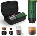Portable Coffee Maker for Travel & Camping, Portable Espresso Maker with Bag, Rechargeable Cordless Battery Operated Coffee Makers for Ground Coffee, NS Capsule RV, Hiking, Office(Green) by Unknown