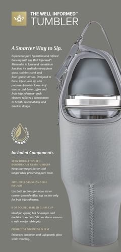 Teabloom 30 oz The Well Informed Insulated Glass Tumbler | 100% Plastic-Free & Toxin-Free | Tea Infuser + 2-in-1 Drinking Cup Lid | Travel Mug for Hot Tea, Cold Brew Coffee & Infused Water - Image 6