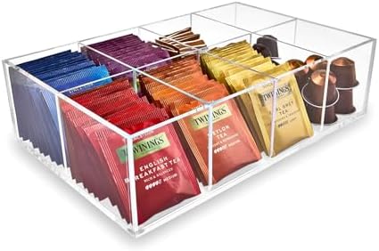 Heavy-Duty Acrylic Tea Bag Organizer, 8-Compartment Storage Box by Meicloud