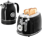 1.8 Quart Electric Tea Kettle and 2 Slice Toaster Combo, Retro Kitchen Appliance Set with Adjustable Browning and Water Temperature Gauge (Black) by Unknown