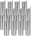 16 Pack 20 Oz Straight Skinny Tumblers,Individually Gift Boxed Stainless Steel Slim Skinny Tumbler Set Bulk, 20 Oz Insulated Slim Thin Travel Tumbler Cup for Diy, Silver by Wzaytia