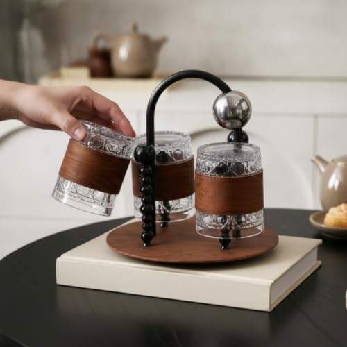 Countertop Cup Holder Stand with Handle Four Vertical Support Posts, Mug Tree with Wood Base, for Kitchen Counter - Image 4