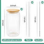 Joyclub Sublimation Glass Cups 8 Pack 16 oz Clear with Bamboo Lids - Image 3