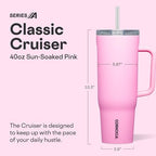 Corkcicle Cruiser Tumbler with Handle & Straw, 40 oz, Sun-Soaked Pink - Image 2
