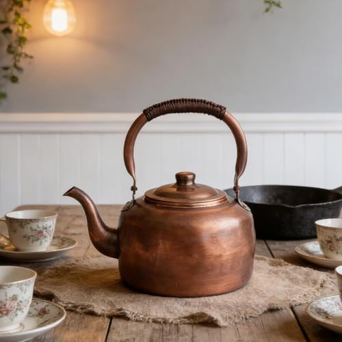 Copper Tea Kettle Stovetop Whistling, 3QT 5QT 7QT, Fast Boil, Vintage Rustic, Ergonomic Handle, for Gas Range, Propane, Fireplace, Camp Cooking(3 Quarts) - Image 7