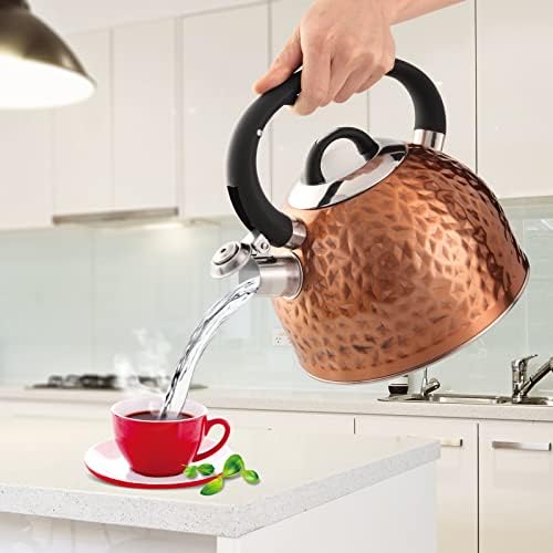 Copper Tea Kettle Stainless Steel Teapot Whistling Kettle Unique Button Control Kettle Outlet Loud Whistle Food Grade Teapot 3.2 Quart / 3 Liter (Copper) - Image 6