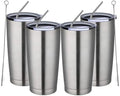 MEWAY 20oz Tumbler 4 Pack Double Wall Vacuum Insulated Travel Mug Bulk, Stainless Steel Tumblers with Lid and Straw, Durable Powder Coated Coffee Cups for Cold & Hot Drinks (Silver, 4) by MEWAY