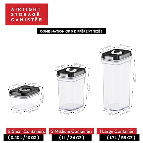 DWËLLZA KITCHEN Airtight Food Storage Containers with Lids - 5 Piece Set - Kitchen Accessories Food Containers - Pantry Organization and Storage - Clear Plastic BPA-Free - Keeps Food Fresh & Dry - Image 4