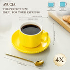 5 Ounce Espresso Cups Set of 4, Small Coffee Cups with Saucers and Spoons, Yellow Ceramic Demitasse Espresso Mugs - Image 5