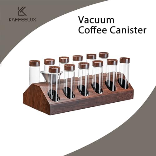12-Piece Vacuum Coffee Canister Set with Wooden Holder & Funnel – Airtight Glass Jars for Coffee Beans, Tea, Snacks (Walnut Wood Stand) - Image 7