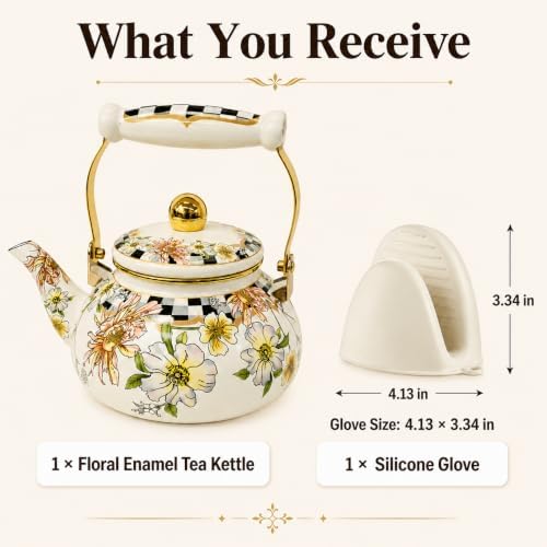 2.5L Floral Enamel Tea Kettle for Stovetop, No Whistling - Image 6
