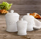American Atelier Bianca Canister Set 3-Piece Ceramic Jars in 20oz, 48oz and 80oz Chic Design With Lids for Cookies, Candy, Coffee, Flour, Sugar, Rice, Pasta, Cereal & More, 7x10.25, White Leaf - Image 2