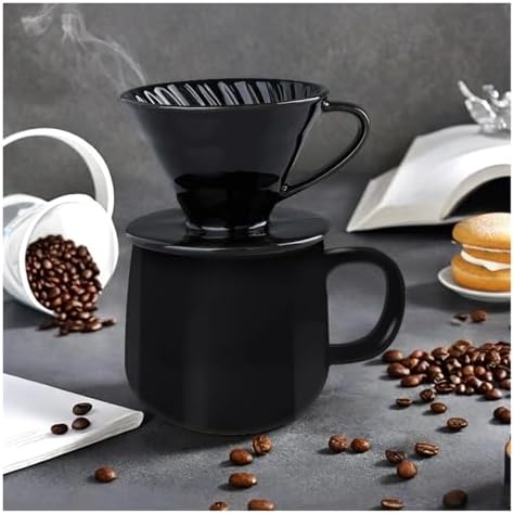 Ceramic Coffee Dripper Spiral Style Reusable Pour Over Maker With Detachable Stand For 1-2 Cups - Drip Filter Cup(Black Filter Set) - Image 3