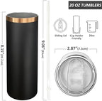 20 oz Skinny Tumblers Bulk with Lids and Straws Black,4 pack - Image 2