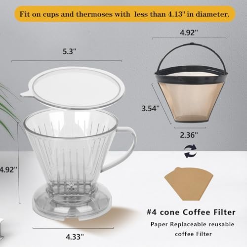 Coffee Dripper with Reusable Coffee Filter #4 Tea Infuser for Loose Leaf Tea Steeper Large 18 oz BPA Free Dishwasher Safe (CLEAR) - Image 4