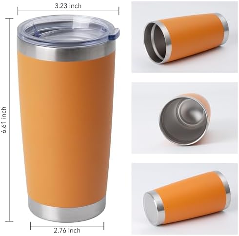 HASLE OUTFITTERS 20oz Stainless Steel Tumblers Bulk, Insulated Travel Cup with Lid, Double Wall Vacuum Coffee Mug for Cold & Hot Drinks 4 Pack, Orange - Image 3