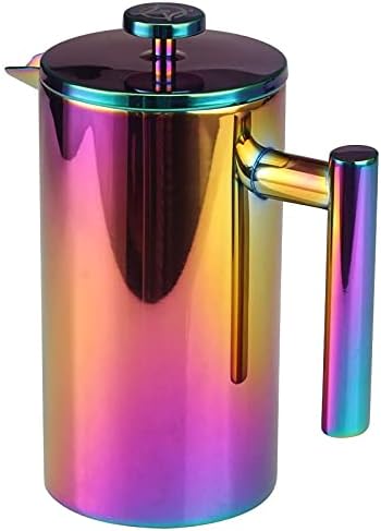 French Press Coffee Maker – 1 or 2 Cups Small Stainless Steel Coffee Maker Double Walled French Press Rainbow 12oz/350ml - Image 4