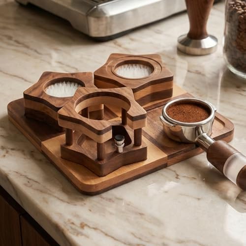 Modular Espresso Tamping Station, 4-in-1 Solid Wood Coffee Organizer, Tamping Station 58mm for Tamper & Portafilter, Espresso Tamp Stand for Home Barista by Unknown