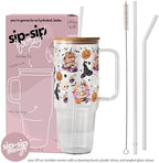 Halloween Fall Coffees 40oz Glass Tumbler with Handle, Lid and Straw - Image 4