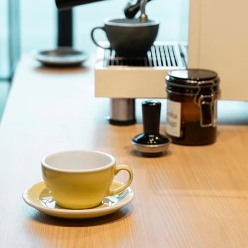 Loveramics Coffee Cup Ceramic, 8 oz Latte Art Cup with Saucer for Cappuccino, Tea, Espresso, Thick - walled stoneware Cappuccino mug Set for Cafe and Barista - Potters Colours (Butter Cup, 8OZ) - Image 2