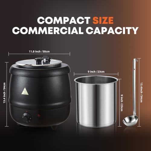 Commercial Soup Warmer Kettle with Hinged Lid & 13.4" Serving Ladle - Electric Food Warmer Pot with Adjustable Temperature Control - Ideal for Soup, Chili & Cheese for Catering, Buffet & Restaurant - Image 2