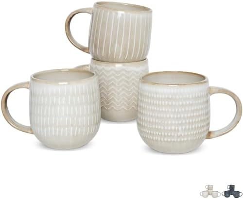 Bosmarlin Ceramic Coffee Mug Set of 4, 17 Oz, Coffee Cups with Big Handle, Microwave and Dishwasher Safe (Brown, 17 Oz) by Bosmarlin