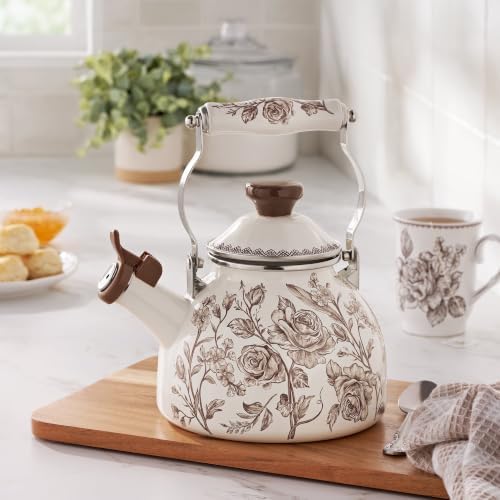 2 Qt Enamel Tea Kettle, Stovetop Whistling, Brown - Image 7