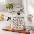 2 Qt Enamel Tea Kettle, Stovetop Whistling, Brown - Image 7