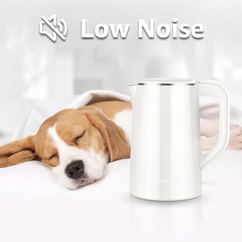 COOKTRON 1.7L Electric Kettle Quiet, Double Wall Hot Water Boiler BPA-Free, Quiet Boil and Cool Touch Tea Kettle, Cordless with Auto Shut-Off & Boil Dry Protection, 1500W Fast Boiling, White - Image 4