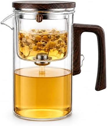 Borosilicate Glass Teapot with One-Touch Water Separation, 720ml Heat-Resistant Tea Pot with Anti-Scald Handle, Clear Teapot for Loose Leaf & Blooming Tea by Unknown