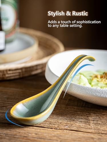 Gomakren Ceramic Asian Soup Spoons Set of 6, 6.5in Blue-Green Ramen Spoons & Pour Over Coffee Maker Ceramic Coffee Dripper, Single-Hole Cone - Image 2