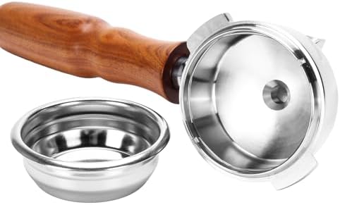 DIBTSA 58mm Espresso Portafilter Compatible with Nuova Simonelli,Double Spouts 2 Ears, with Stainless Steel Head and Filter Basket and Wood Handle - Image 4