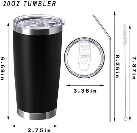 20oz insulted tumblers stainless steel cup Tumbler Bulk with push Lid, and metal straw powder coated coffee cup for cold and hot drinking (12, black) - Image 2