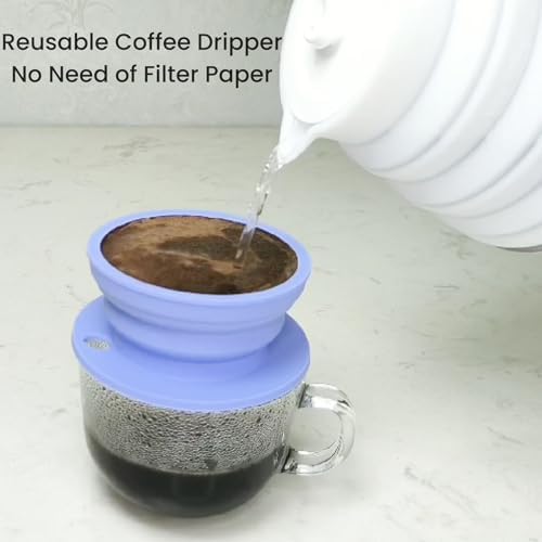 Travel Kettle Electric Collapsible, Portable Electric Kettle Silicone + Paperless Collapsible Coffee Dripper, Travel Pour Over Coffee Maker Single Cup, White - Image 3