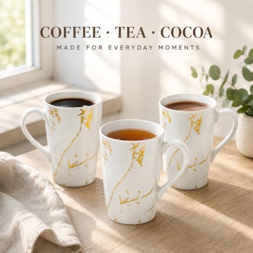 White Gold Marble Coffee Mugs Set of 6, 12 oz Porcelain - Image 6