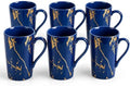 Blue and Gold Coffee Mugs Set of 6, 12 oz Porcelain by Loymokinar