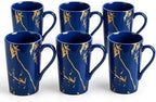 Blue and Gold Coffee Mugs Set of 6, 12 oz Porcelain by Loymokinar
