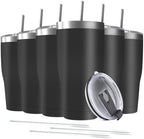 6 Pack 20oz Stainless Steel Tumblers Bulk Reusable Travel Mugs with Lid, Double Wall Powder Coated Coffe Cup for Home, Office, Outdoor Suitable for Vehicle Cup Holders by Deitybless