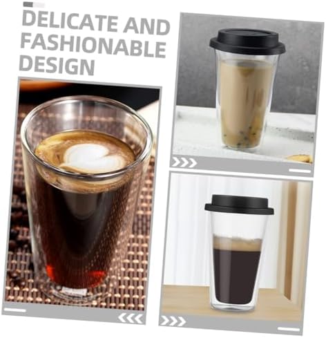 Mikinona Insulated Glass Cup Double Wall Coffee Cup Silicone Lid for Iced Coffee Tea Milk Beverage Modern Design for Family Office Cafe - Image 5