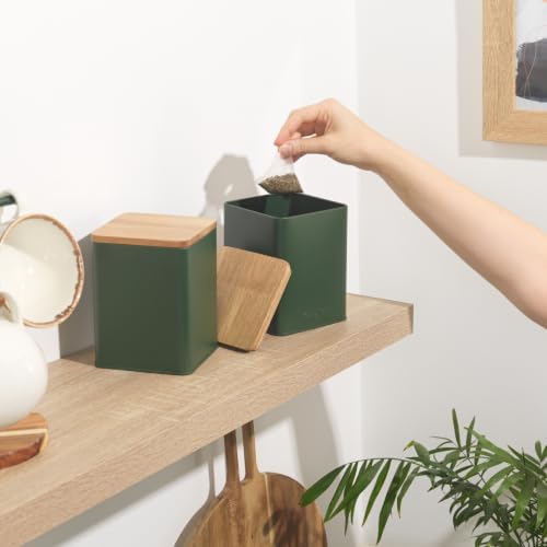 Salter Toronto 3-Piece Canister Set – FSC®-Certified Acacia Wooden Lids, Tea, Coffee, Sugar Storage Canisters, Powder-Coated Matt Finish, Easy Clean, Space Saving Jars, Long Lasting Freshness, Green - Image 3