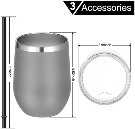 VEGOND Wine Tumblers Bulk 12 Pack, 12oz Stainless Steel Stemless Wine Glass with Lids and Straws, Double Wall Vacuum Insulated Tumbler Cup, Coffee Mug for Cold Hot Drinks - Image 6