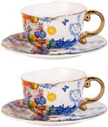 KAMMAK Tea Cups and Saucers Set of 2, Fine Bone China Coffee Cups, 584N by KAMMAK