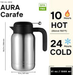 Aura Thermal Coffee Carafe - Vacuum Insulated Stainless Steel Tea Pot & Water Pitcher, Keeps Drinks Hot or Cold, BPA-Free, Beverage Dispenser - 51 oz Stainless - Image 2