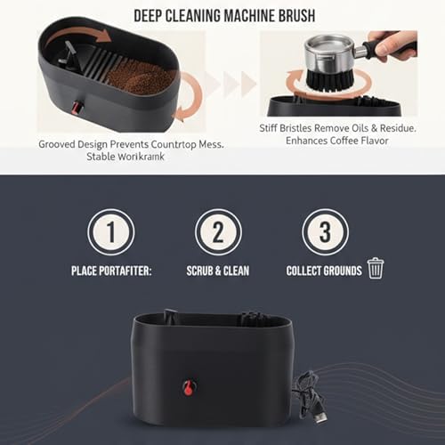 Diydeg Electric Portafilter Cleaning Machine, Portafilter Cleaner, Coffee Cleaning Box Spill Proof Hard Clean Brush Tool for Home or Commercial Coffee Bar - Image 5