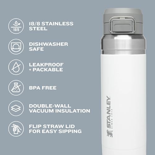 Stanley Quick Flip GO Water Bottle 24 oz | Push Button Lid | Leakproof and Packable for Travel and Sports | Insulated Stainless Steel | BPA-Free | Rose Quartz - Image 4