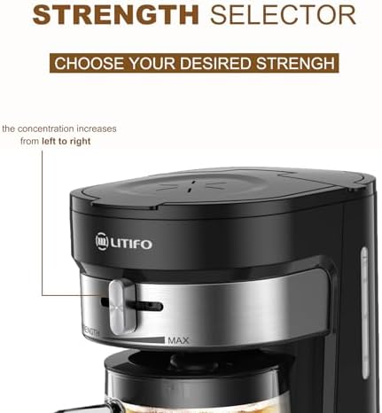 LITIFO Iced Tea Maker and Iced Coffee Maker Brewing System with 2.5-quart Pitcher, sliding strength selector for Taste Customization, Stainless Steel (Black 2.0) - Image 3