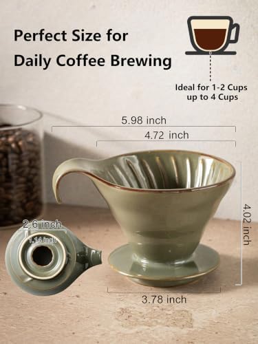 Gomakren Ceramic Asian Soup Spoons Set of 6, 6.5in Blue-Green Ramen Spoons & Pour Over Coffee Maker Ceramic Coffee Dripper, Single-Hole Cone - Image 5