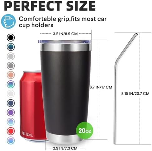Volhoply 20oz Stainless Steel Tumbler with Lid and Straw Bulk 8 Pack,Double Wall Insulated Travel Iced Coffee Mug Fits Cup Holder,Powder Coated Cups for Hot/Cold Drinks,Christmas Gifts（Mix,8 Set） - Image 2