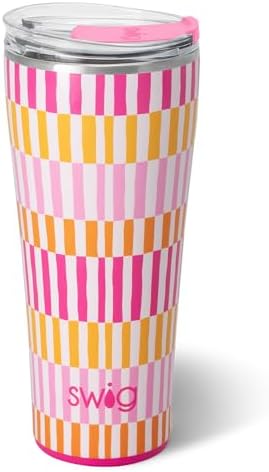 Swig Life 32oz Insulated Tumbler, Travel Coffee Tumbler with Lid, Cup Holder Friendly Travel Coffee Mug, Stainless Steel, 32 oz, Reusable Insulated Mug with Lid (Sherbet Stripe) by SwigLife