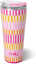 Swig Life 32oz Insulated Tumbler, Travel Coffee Tumbler with Lid, Cup Holder Friendly Travel Coffee Mug, Stainless Steel, 32 oz, Reusable Insulated Mug with Lid (Sherbet Stripe) by SwigLife